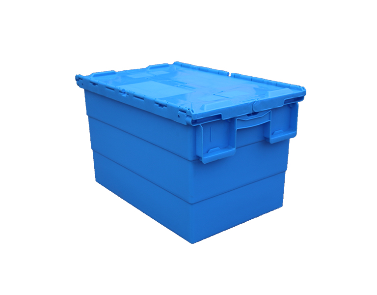 600-340 Logistics Packaging moving nestable plastic attached lid totes box